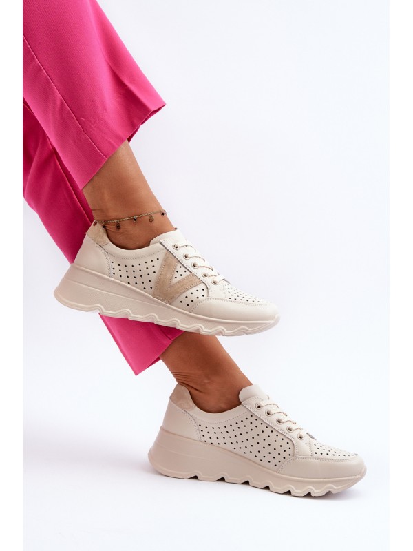 Women's Leather Lightweight Sports Shoes Beige Eleonori
