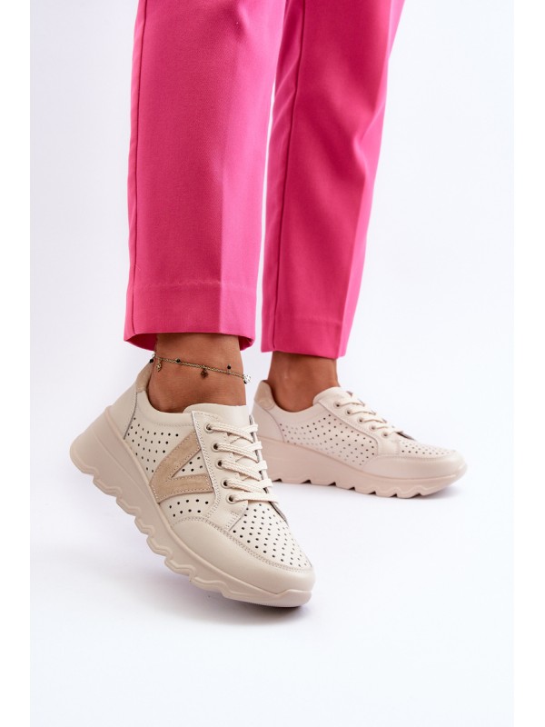 Women's Leather Lightweight Sports Shoes Beige Eleonori