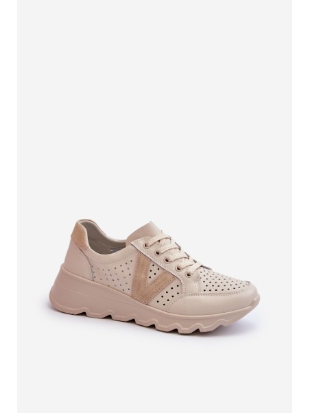 Women's Leather Lightweight Sports Shoes Beige Eleonori