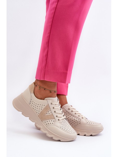 Women's Leather Lightweight Sports Shoes Beige Eleonori