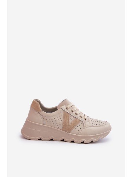 Women's Leather Lightweight Sports Shoes Beige Eleonori