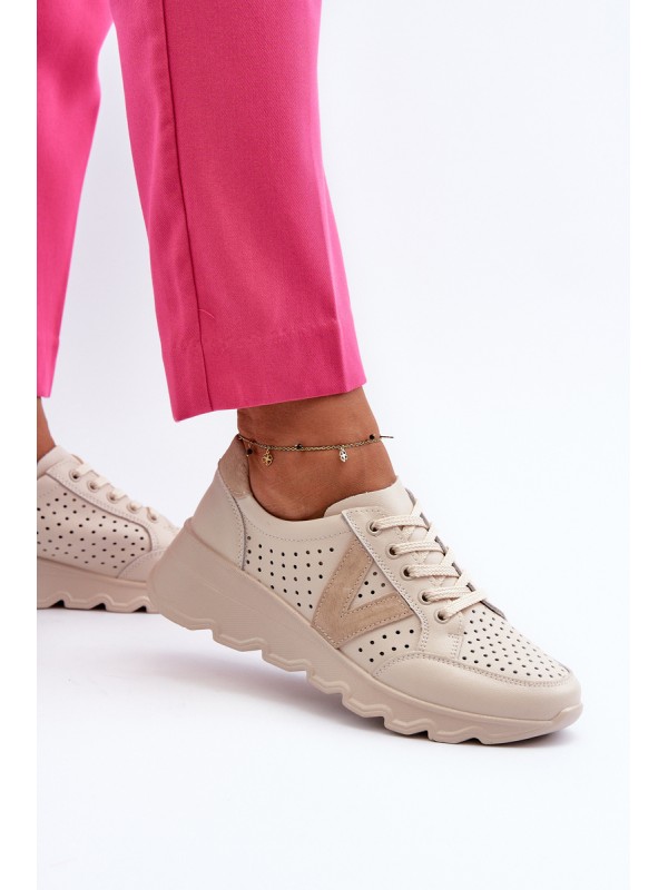 Women's Leather Lightweight Sports Shoes Beige Eleonori