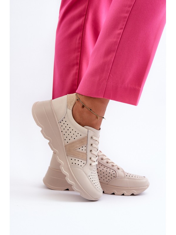 Women's Leather Lightweight Sports Shoes Beige Eleonori