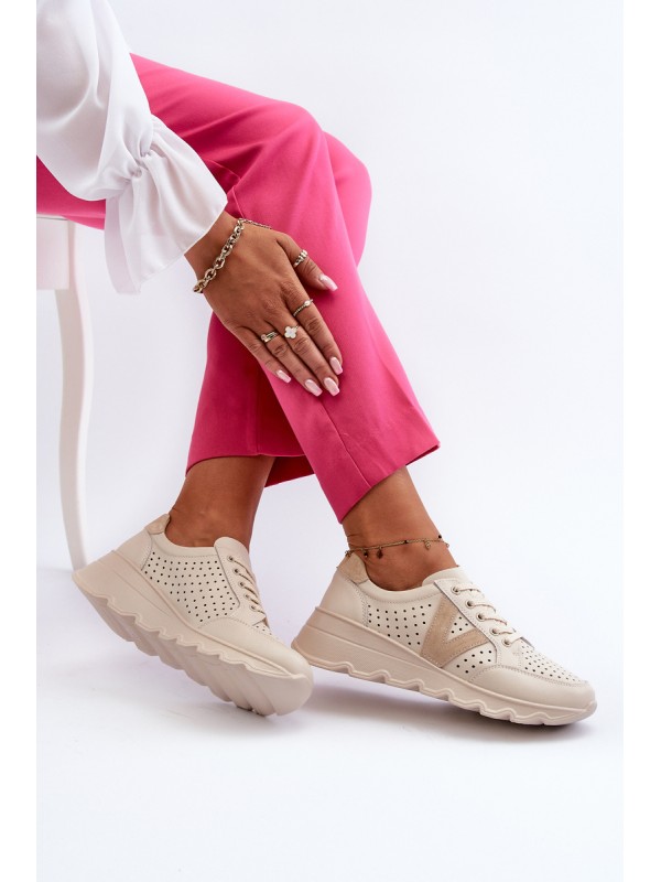 Women's Leather Lightweight Sports Shoes Beige Eleonori