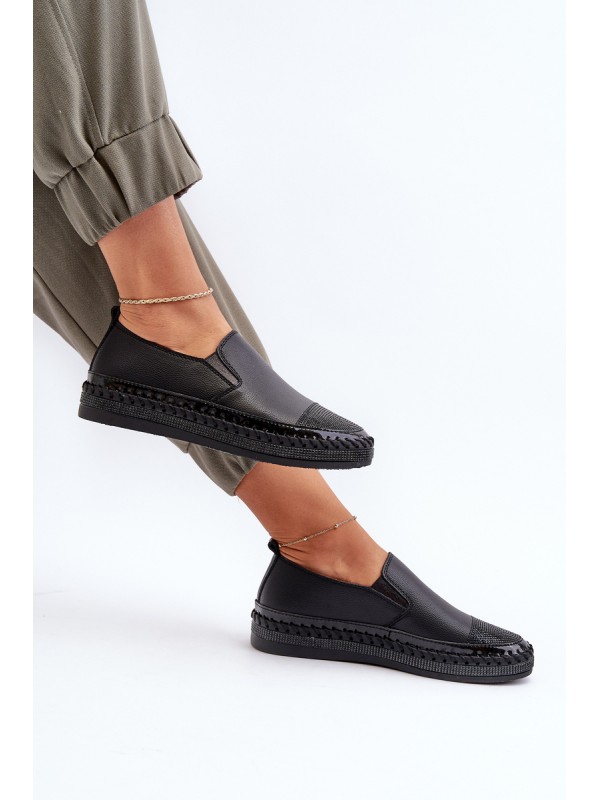 Women's Black Leather Platform Shoes D&A LR370 2