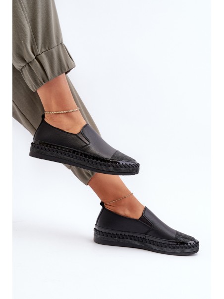 Women's Black Leather Platform Shoes D&A LR370