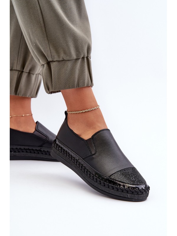 Women's Black Leather Platform Shoes D&A LR370