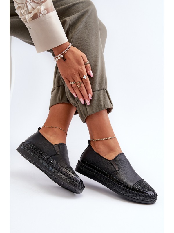 Women's Black Leather Platform Shoes D&A LR370