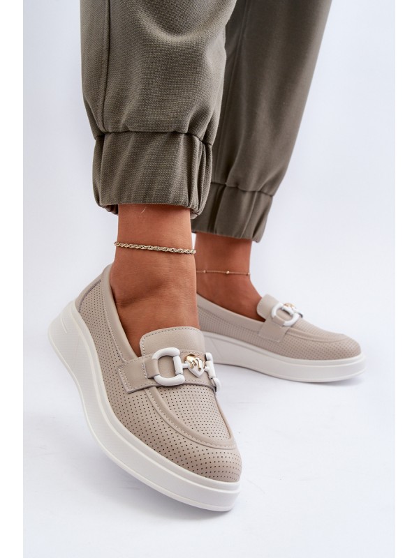 Beige Women's Leather Platform Moccasins S.Barski LR720