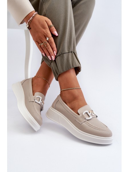 Beige Women's Leather Platform Moccasins S.Barski LR720
