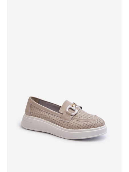 Beige Women's Leather Platform Moccasins S.Barski LR720
