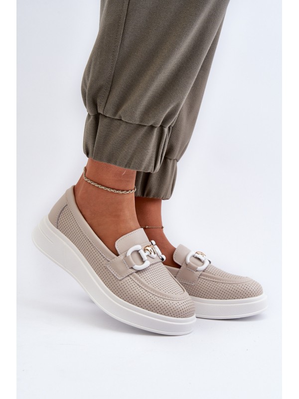 Beige Women's Leather Platform Moccasins S.Barski LR720
