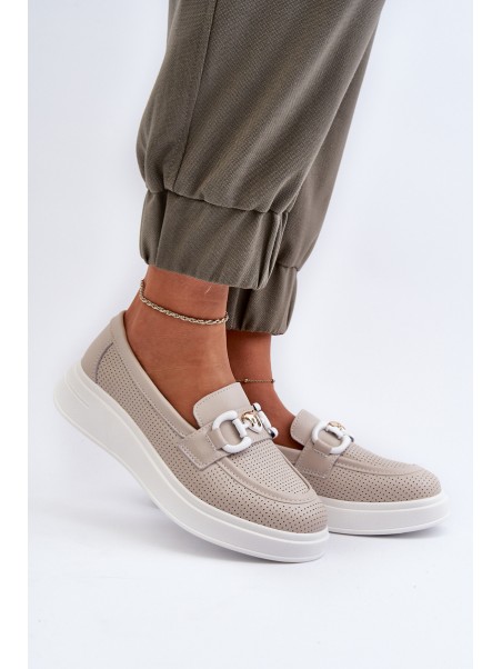 Beige Women's Leather Platform Moccasins S.Barski LR720