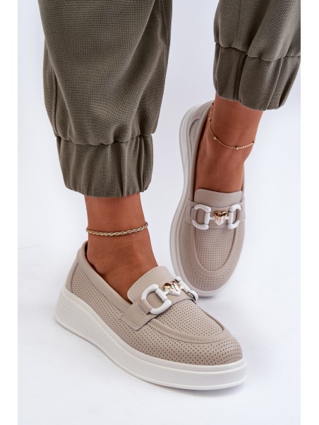 Beige Women's Leather Platform Moccasins S.Barski LR720