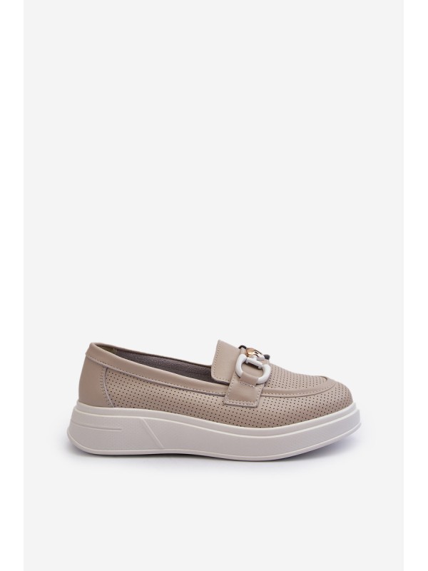 Beige Women's Leather Platform Moccasins S.Barski LR720