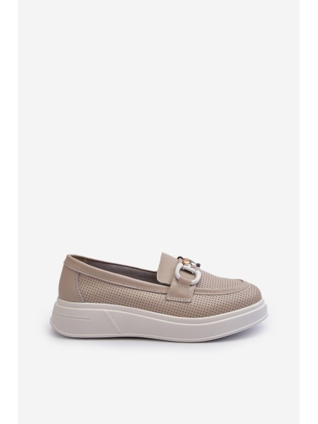 Beige Women's Leather Platform Moccasins S.Barski LR720