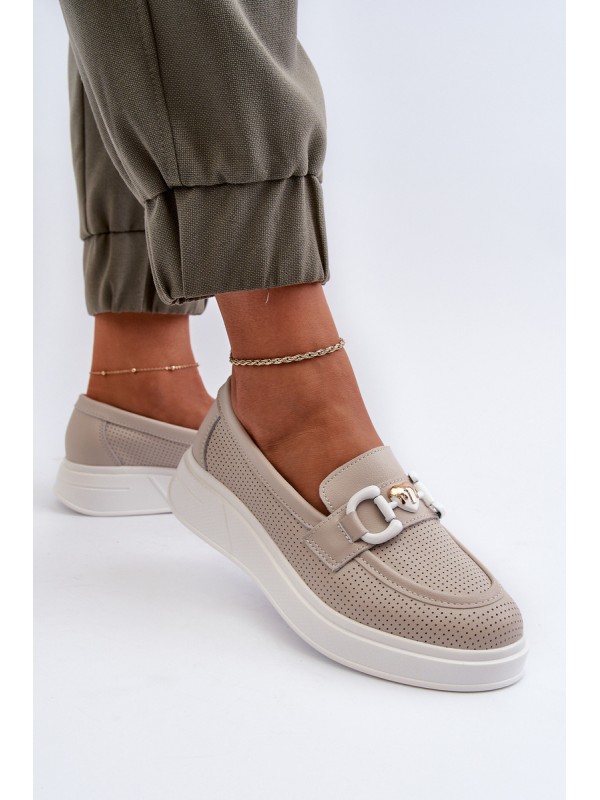 Beige Women's Leather Platform Moccasins S.Barski LR720