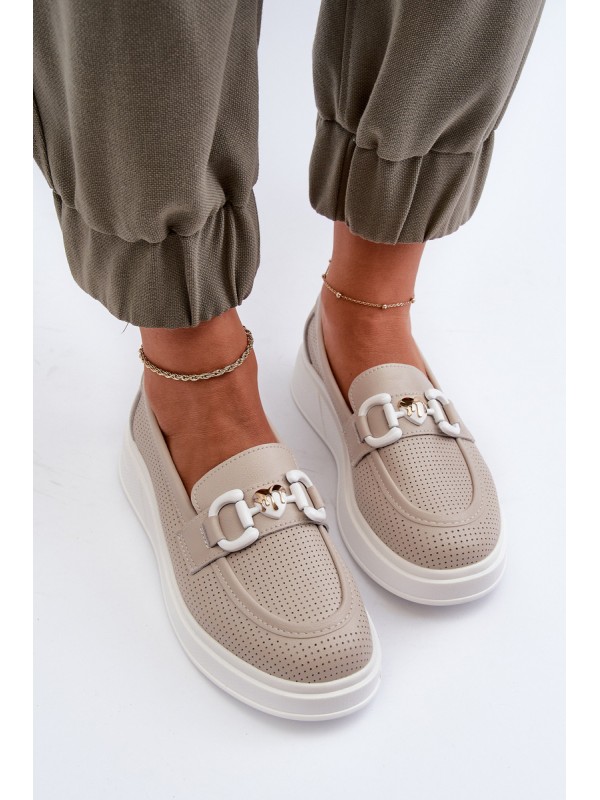 Beige Women's Leather Platform Moccasins S.Barski LR720