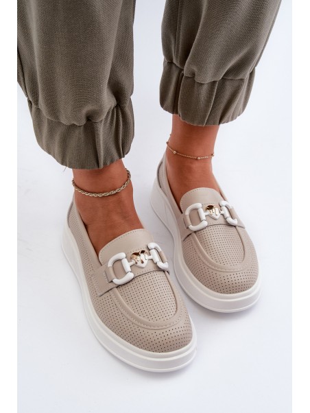 Beige Women's Leather Platform Moccasins S.Barski LR720