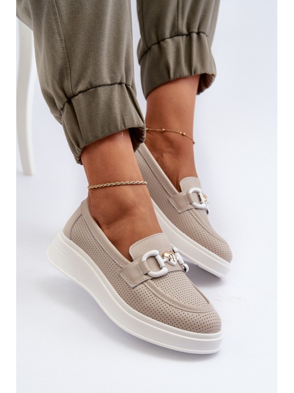 Beige Women's Leather Platform Moccasins S.Barski LR720