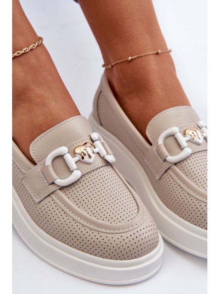 Beige Women's Leather Platform Moccasins S.Barski LR720