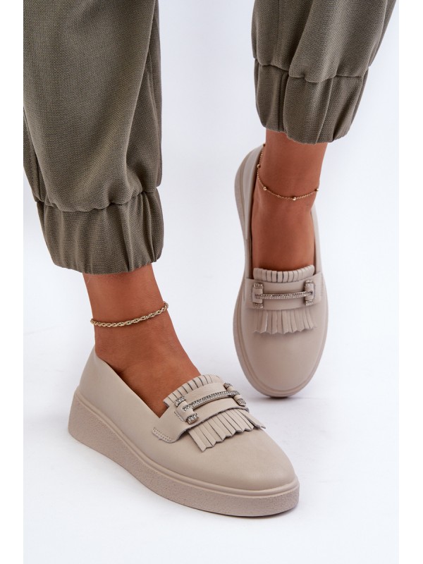 Light Women's Leather Moccasins on Platform Beige LR590 S.Barski