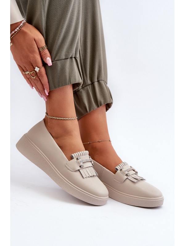 Light Women's Leather Moccasins on Platform Beige LR590 S.Barski