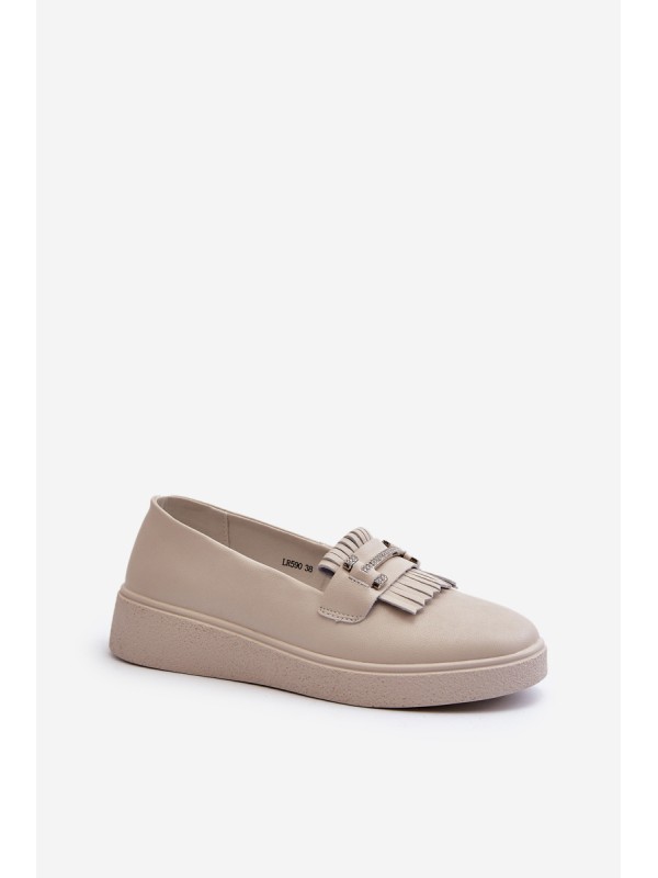 Light Women's Leather Moccasins on Platform Beige LR590 S.Barski