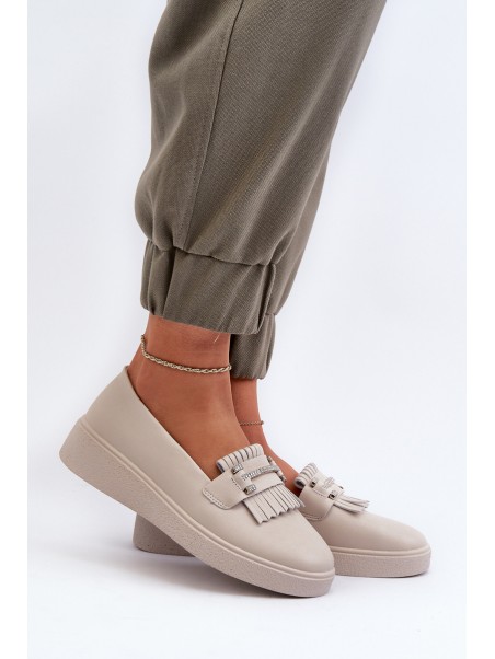 Light Women's Leather Moccasins on Platform Beige LR590 S.Barski