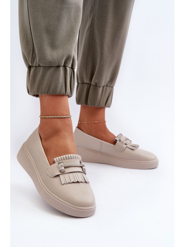 Light Women's Leather Moccasins on Platform Beige LR590 S.Barski