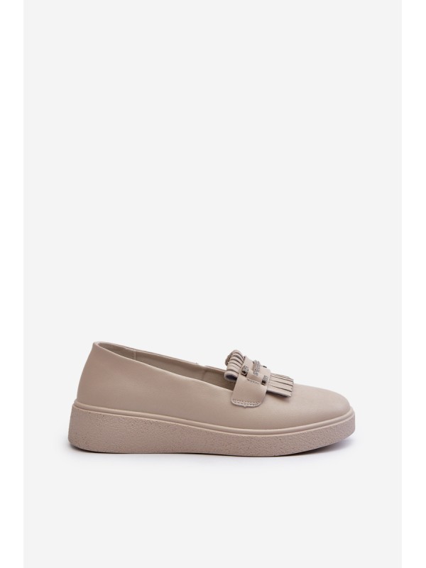 Light Women's Leather Moccasins on Platform Beige LR590 S.Barski