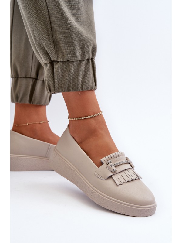 Light Women's Leather Moccasins on Platform Beige LR590 S.Barski
