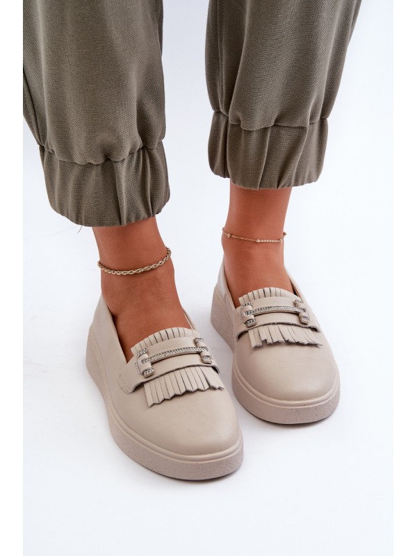 Light Women's Leather Moccasins on Platform Beige LR590 S.Barski