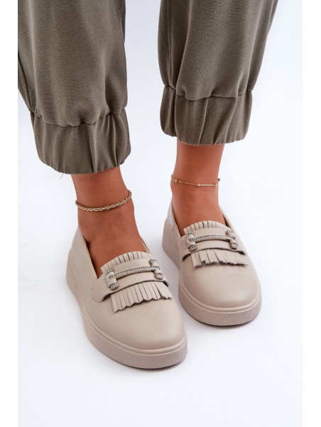 Light Women's Leather Moccasins on Platform Beige LR590 S.Barski