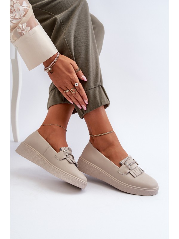 Light Women's Leather Moccasins on Platform Beige LR590 S.Barski