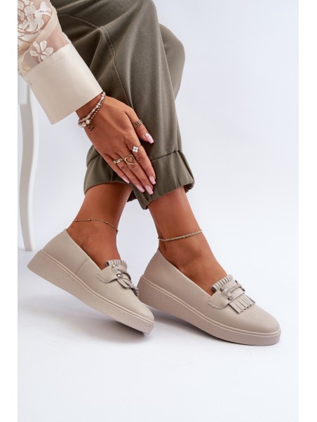 Light Women's Leather Moccasins on Platform Beige LR590 S.Barski