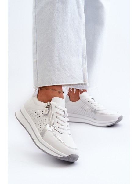 Women's Leather Platform Sneakers White Ligustra