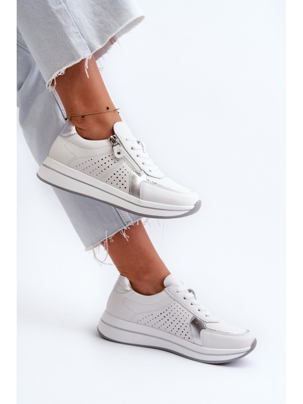 Women's Leather Platform Sneakers White Ligustra
