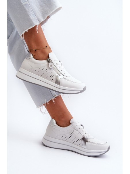 Women's Leather Platform Sneakers White Ligustra