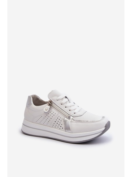 Women's Leather Platform Sneakers White Ligustra