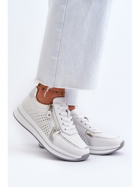 Women's Leather Platform Sneakers White Ligustra