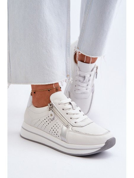 Women's Leather Platform Sneakers White Ligustra