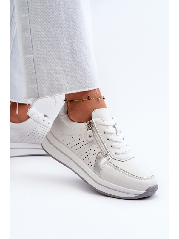 Women's Leather Platform Sneakers White Ligustra