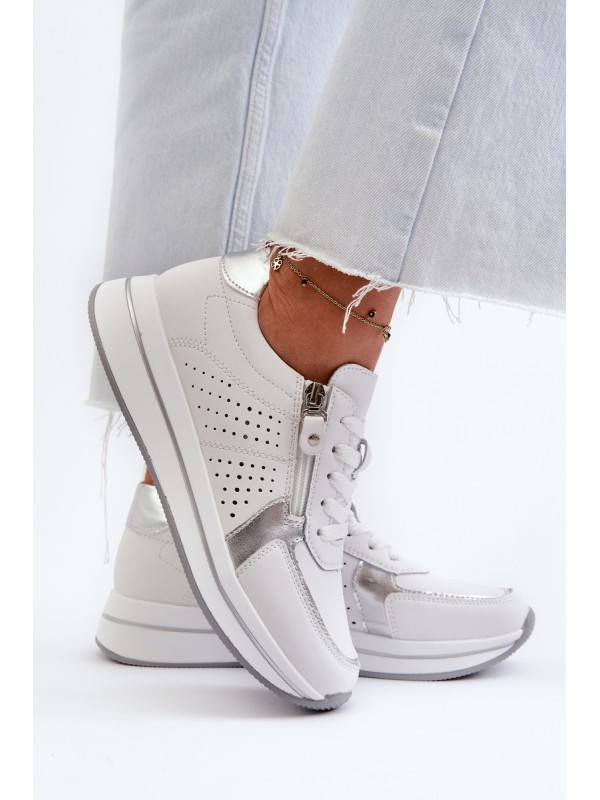 Women's Leather Platform Sneakers White Ligustra