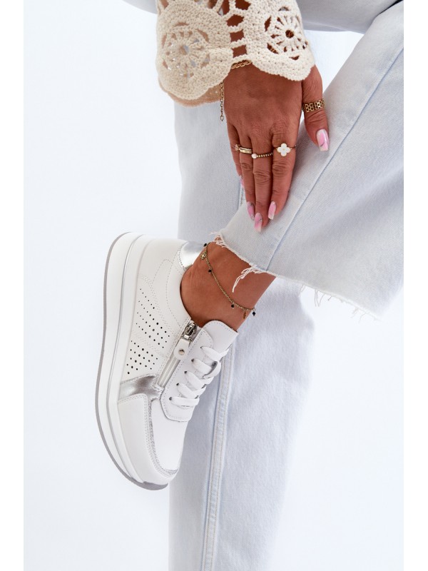 Women's Leather Platform Sneakers White Ligustra