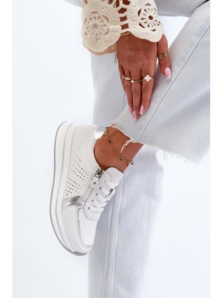 Women's Leather Platform Sneakers White Ligustra