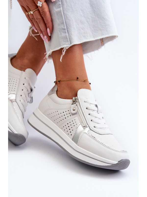 Women's Leather Platform Sneakers White Ligustra