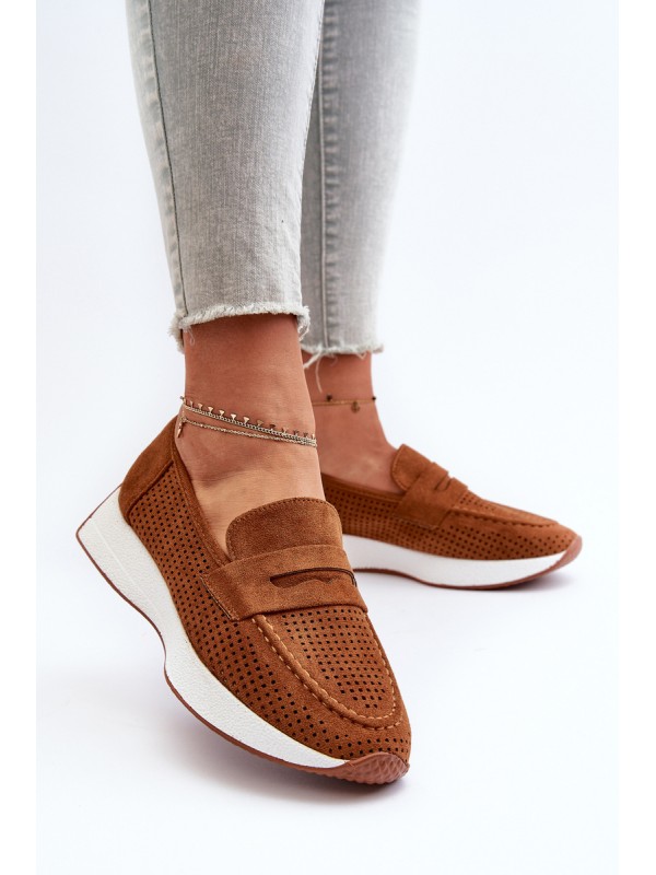 Women's Platform Moccasins in Eco Suede Camel Inesqua