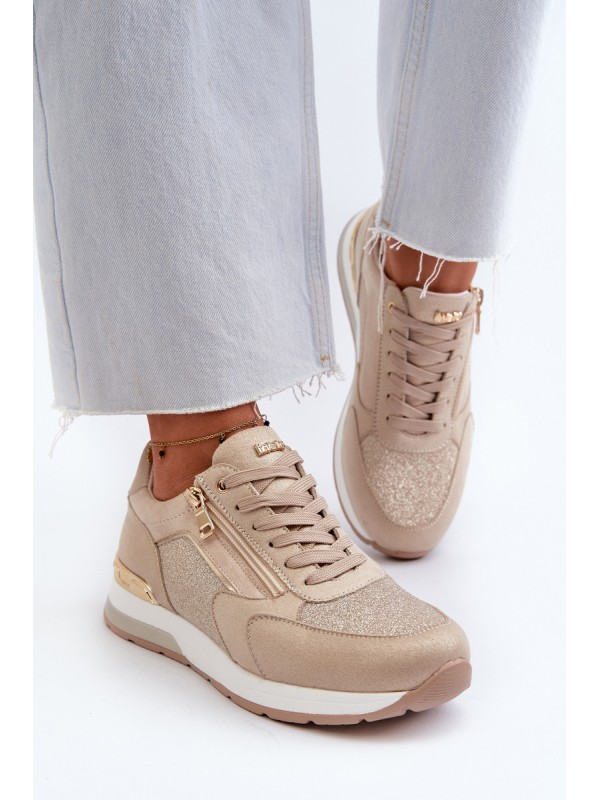 Women's Sneakers with Sequins and Zipper INBLU IN000365 Beige
