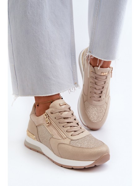 Women's Sneakers with Sequins and Zipper INBLU IN000365 Beige